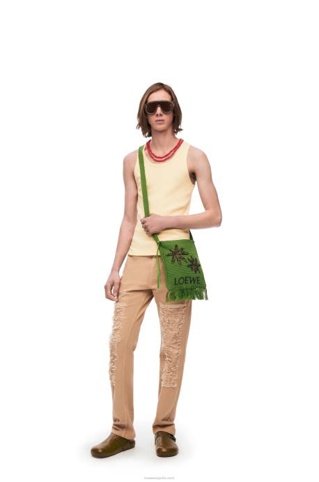 Loewe hombres bandolera con flecos en algodón orgánico LP64231 verde