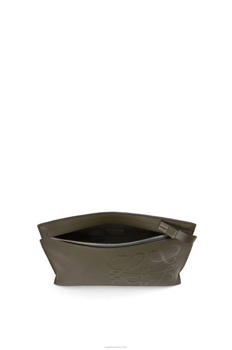 Loewe hombres riñonera de piel de becerro granulada LP64612 verde caqui oscuro