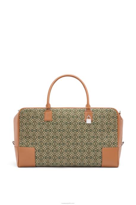 Loewe hombres Bolso amazona 44 de jacquard anagrama y piel de becerro LP64161 verde caqui/tostado