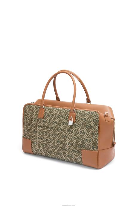 Loewe hombres Bolso amazona 44 de jacquard anagrama y piel de becerro LP64161 verde caqui/tostado