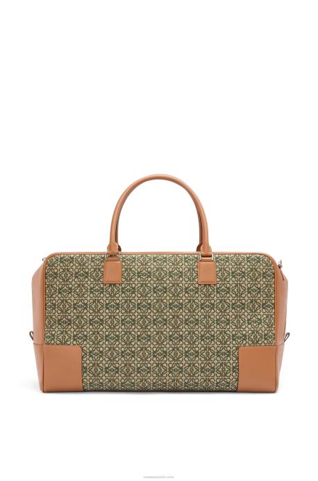 Loewe hombres Bolso amazona 44 de jacquard anagrama y piel de becerro LP64161 verde caqui/tostado