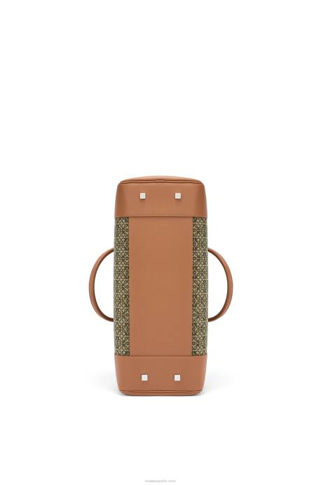 Loewe hombres Bolso amazona 44 de jacquard anagrama y piel de becerro LP64161 verde caqui/tostado