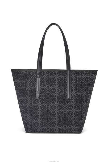 Loewe hombres Bolso shopper t de jacquard con anagrama y piel de becerro LP64129 antracita/negro