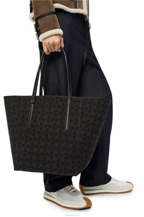 Loewe hombres Bolso shopper t de jacquard con anagrama y piel de becerro LP64129 antracita/negro