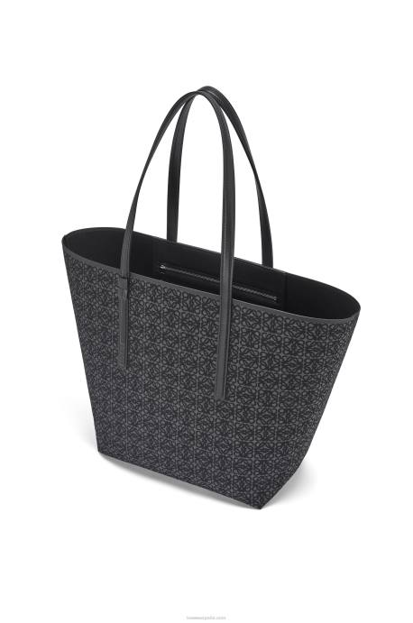 Loewe hombres Bolso shopper t de jacquard con anagrama y piel de becerro LP64129 antracita/negro