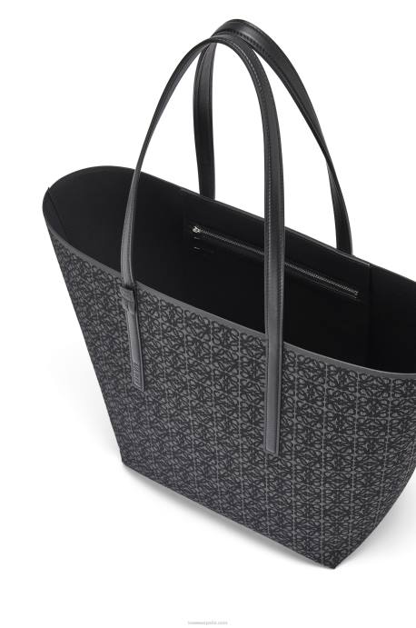 Loewe hombres Bolso shopper t de jacquard con anagrama y piel de becerro LP64129 antracita/negro