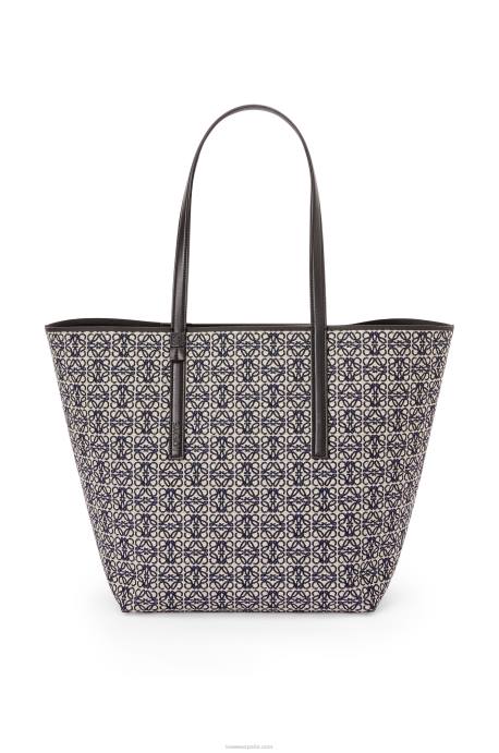 Loewe hombres Bolso shopper t de jacquard con anagrama y piel de becerro LP64130 azul marino/negro