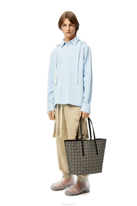 Loewe hombres Bolso shopper t de jacquard con anagrama y piel de becerro LP64130 azul marino/negro