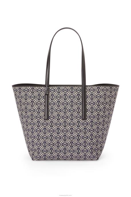 Loewe hombres Bolso shopper t de jacquard con anagrama y piel de becerro LP64130 azul marino/negro