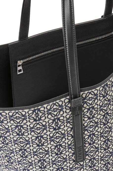 Loewe hombres Bolso shopper t de jacquard con anagrama y piel de becerro LP64130 azul marino/negro