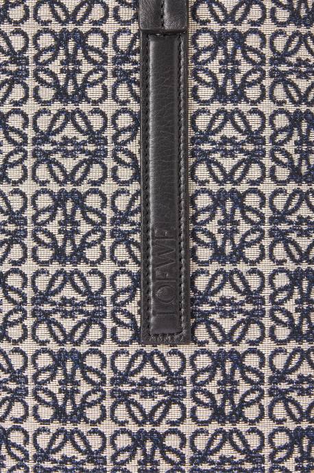 Loewe hombres Bolso shopper t de jacquard con anagrama y piel de becerro LP64130 azul marino/negro