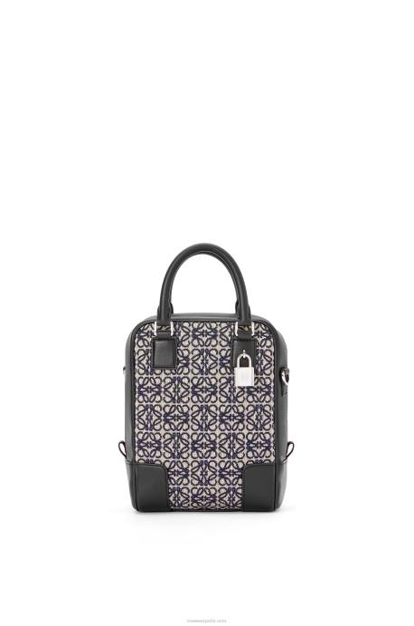 Loewe hombres amazona 15 en anagrama jacquard y piel de becerro LP64144 azul marino/negro