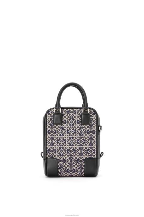 Loewe hombres amazona 15 en anagrama jacquard y piel de becerro LP64144 azul marino/negro