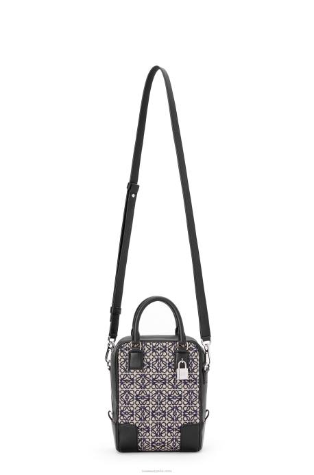 Loewe hombres amazona 15 en anagrama jacquard y piel de becerro LP64144 azul marino/negro