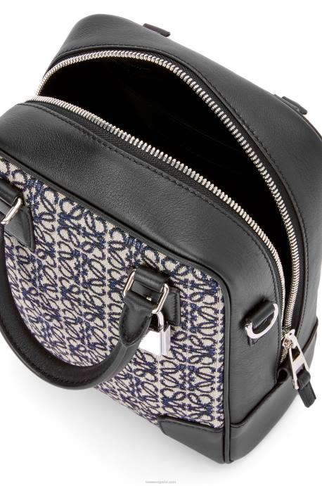 Loewe hombres amazona 15 en anagrama jacquard y piel de becerro LP64144 azul marino/negro