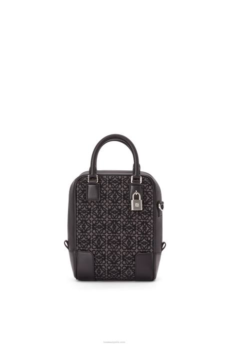 Loewe hombres amazona 15 en anagrama jacquard y piel de becerro LP64147 antracita/negro