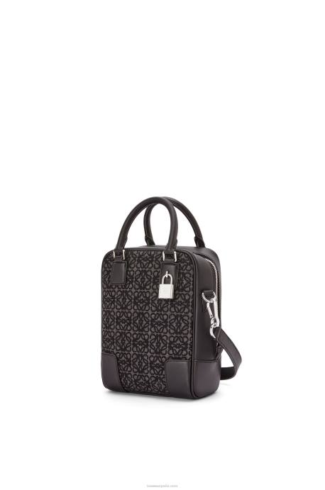 Loewe hombres amazona 15 en anagrama jacquard y piel de becerro LP64147 antracita/negro