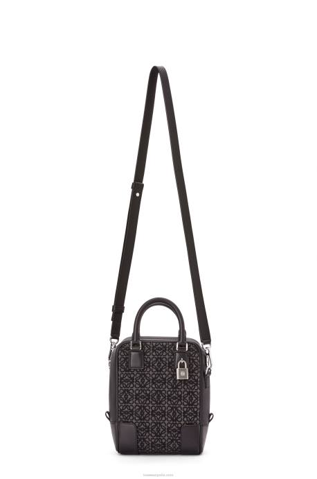 Loewe hombres amazona 15 en anagrama jacquard y piel de becerro LP64147 antracita/negro