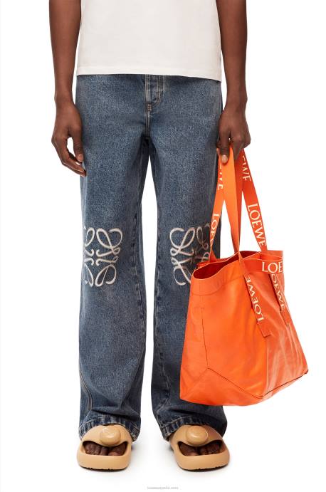 Loewe hombres bolso shopper plegable de piel de becerro color papel LP6469 naranja