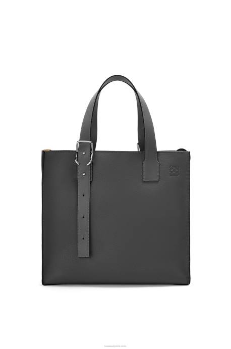 Loewe hombres bolso tote con cremallera y hebilla de suave piel de becerro granulada LP64179 negro