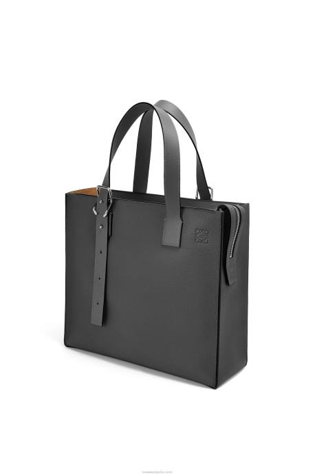 Loewe hombres bolso tote con cremallera y hebilla de suave piel de becerro granulada LP64179 negro