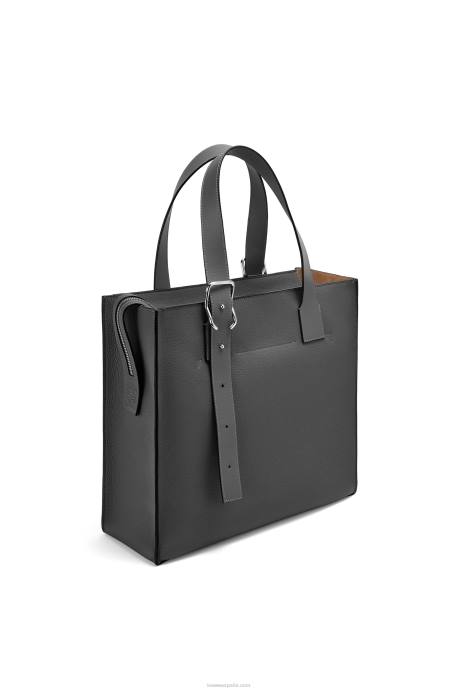 Loewe hombres bolso tote con cremallera y hebilla de suave piel de becerro granulada LP64179 negro