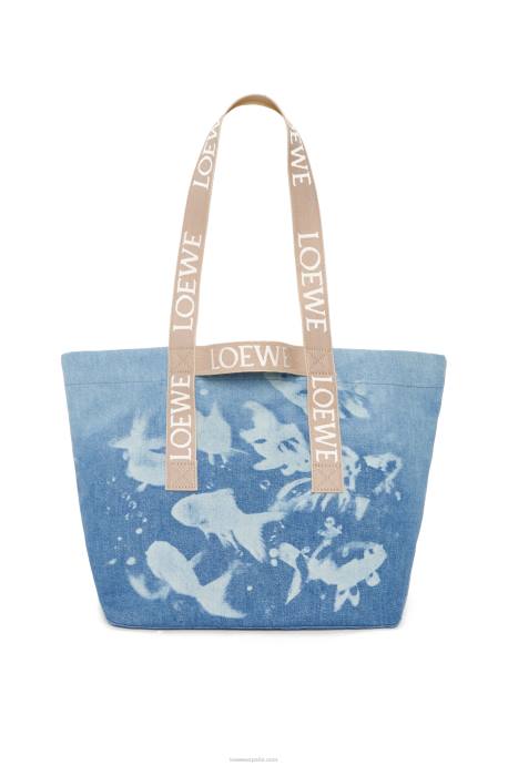 Loewe hombres shopper plegable en denim LP6467 azul claro/naturaleza