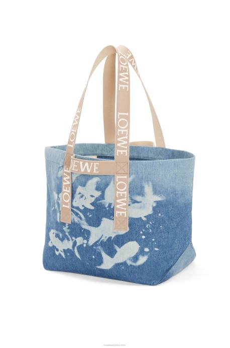 Loewe hombres shopper plegable en denim LP6467 azul claro/naturaleza
