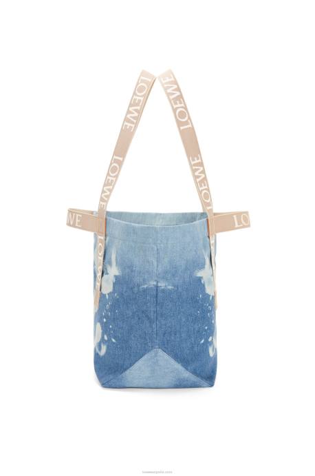 Loewe hombres shopper plegable en denim LP6467 azul claro/naturaleza