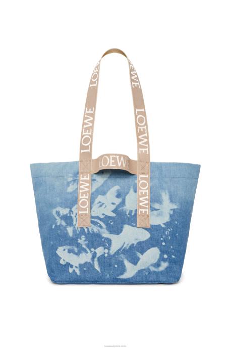 Loewe hombres shopper plegable en denim LP6467 azul claro/naturaleza