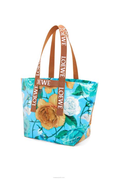 Loewe hombres shopper plegable en lona revestida reciclada LP6476 azul cielo/tostado