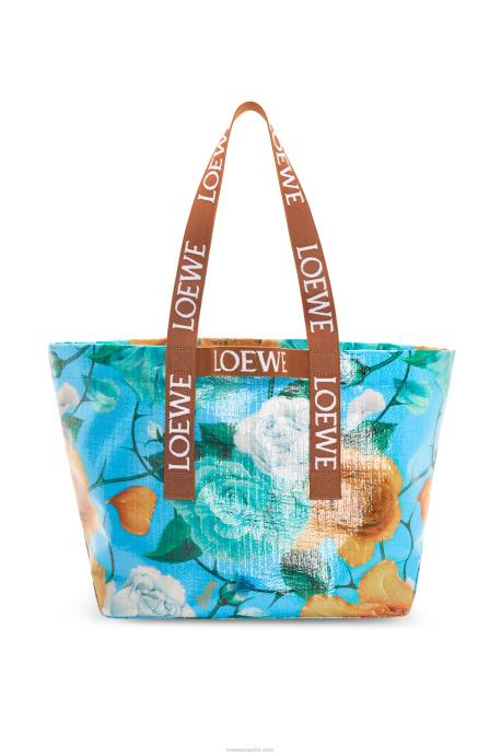 Loewe hombres shopper plegable en lona revestida reciclada LP6476 azul cielo/tostado