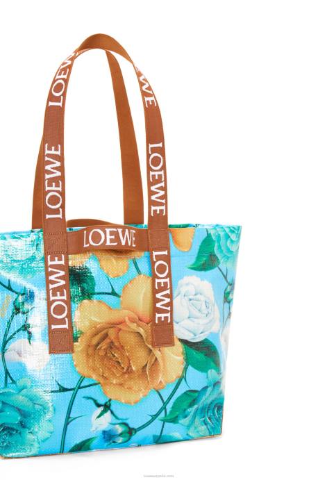 Loewe hombres shopper plegable en lona revestida reciclada LP6476 azul cielo/tostado