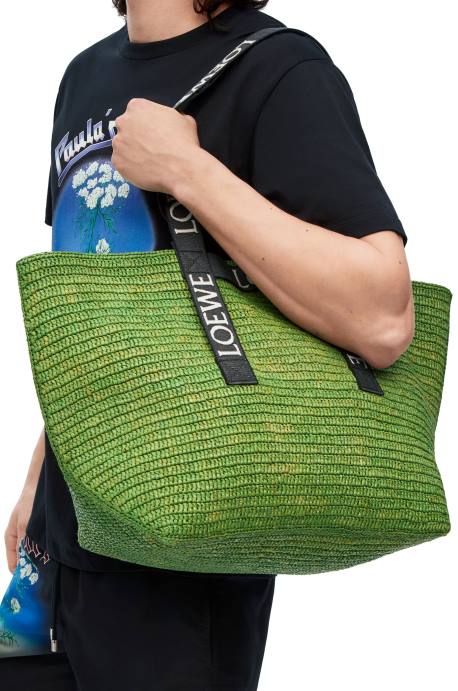 Loewe hombres shopper plegable en rafia LP6429 verde/negro
