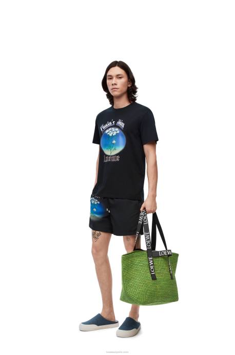 Loewe hombres shopper plegable en rafia LP6429 verde/negro