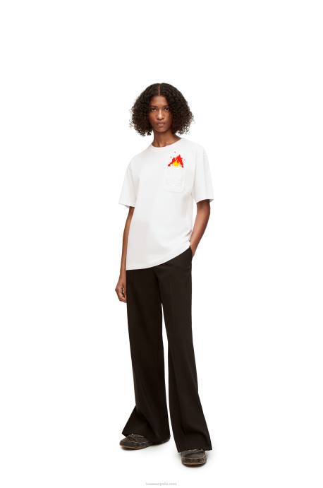 Loewe hombres camiseta con bolsillo calcifer de algodón LP64828 blanco