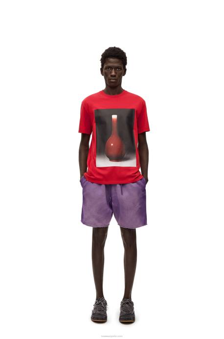Loewe hombres camiseta de algodón con estampado de cerámica LP64821 rojo