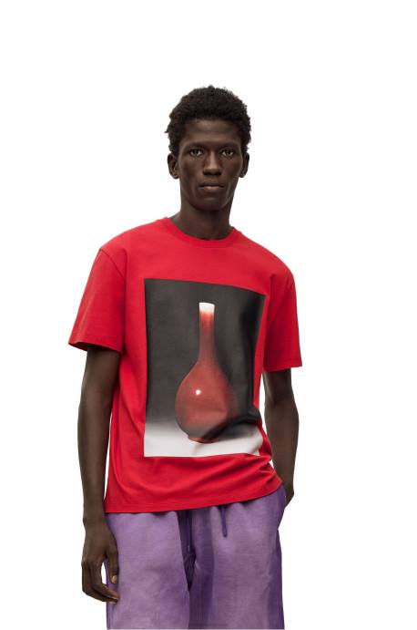 Loewe hombres camiseta de algodón con estampado de cerámica LP64821 rojo
