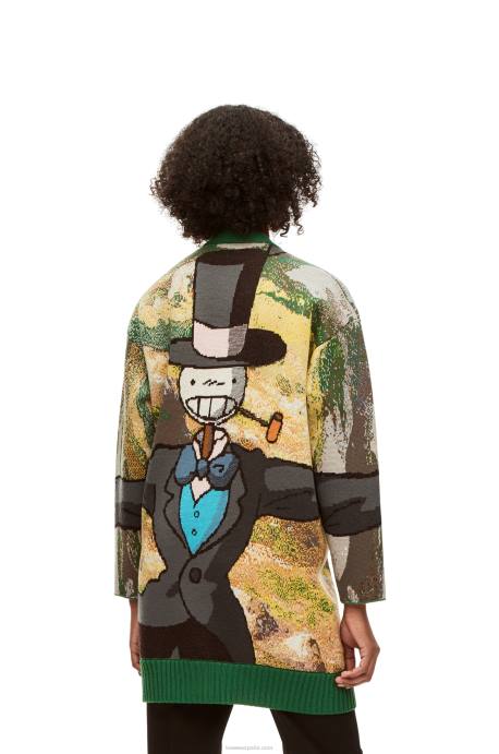 Loewe hombres cárdigan con cabeza de nabo en lana LP641029 verde/multicolor