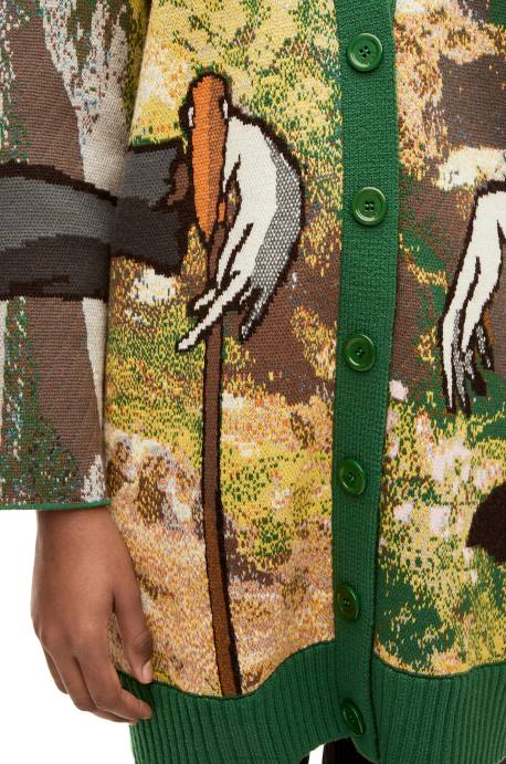 Loewe hombres cárdigan con cabeza de nabo en lana LP641029 verde/multicolor