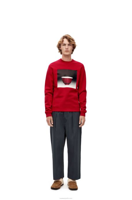 Loewe hombres sudadera con estampado de cerámica en algodón LP64817 rojo