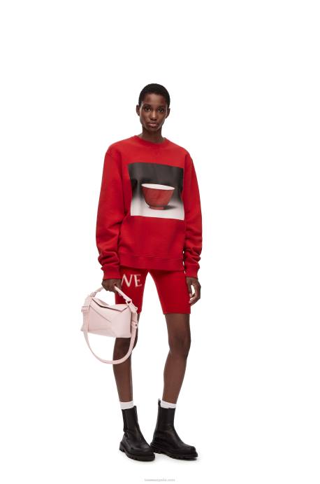 Loewe hombres sudadera con estampado de cerámica en algodón LP64817 rojo