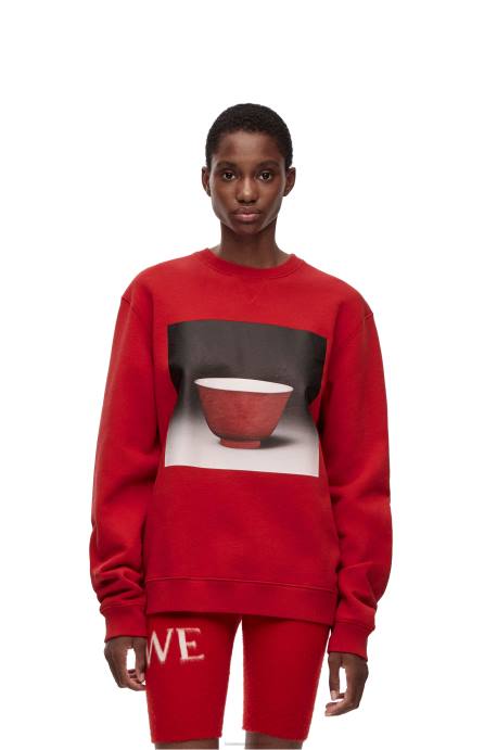 Loewe hombres sudadera con estampado de cerámica en algodón LP64817 rojo