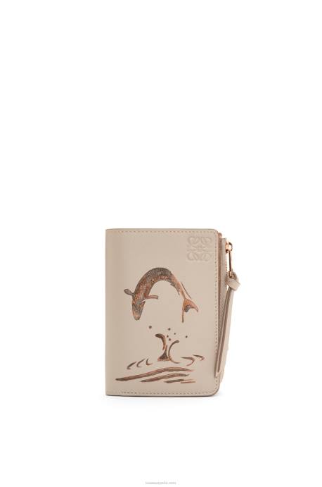 Loewe mujer Cartera fina Fish con cremallera en piel de becerro clásica LP641302 avena ligera
