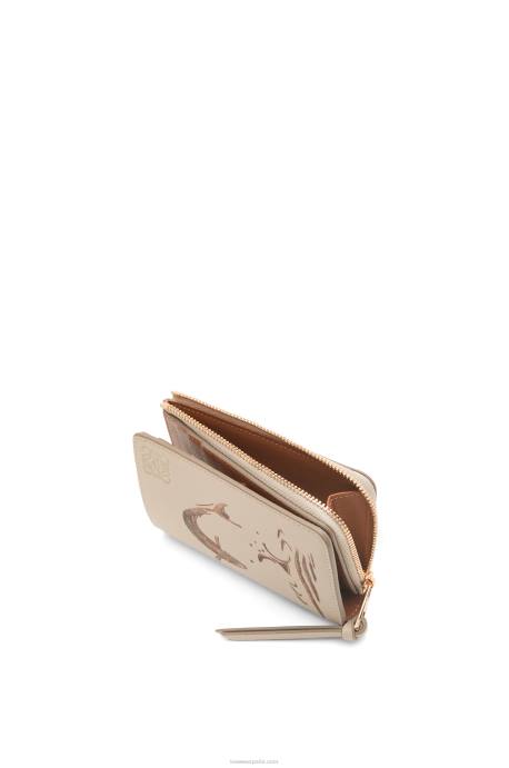 Loewe mujer Cartera fina Fish con cremallera en piel de becerro clásica LP641302 avena ligera