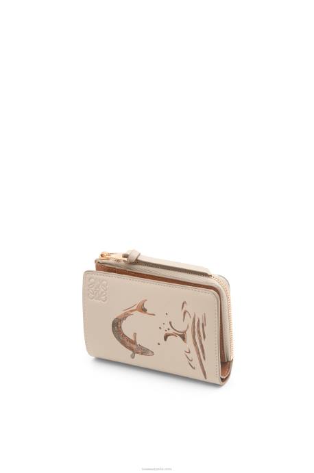 Loewe mujer Cartera fina Fish con cremallera en piel de becerro clásica LP641302 avena ligera