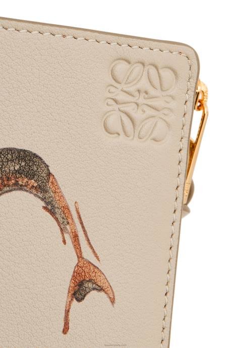 Loewe mujer Cartera fina Fish con cremallera en piel de becerro clásica LP641302 avena ligera
