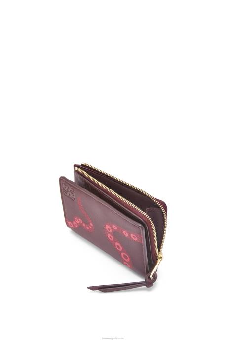 Loewe mujer Cartera fina Octopus de piel de becerro clásica con cremallera LP641303 ciruela pasa