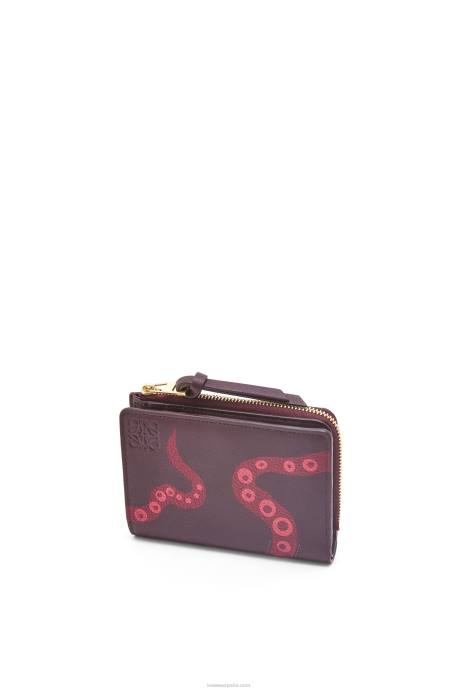 Loewe mujer Cartera fina Octopus de piel de becerro clásica con cremallera LP641303 ciruela pasa