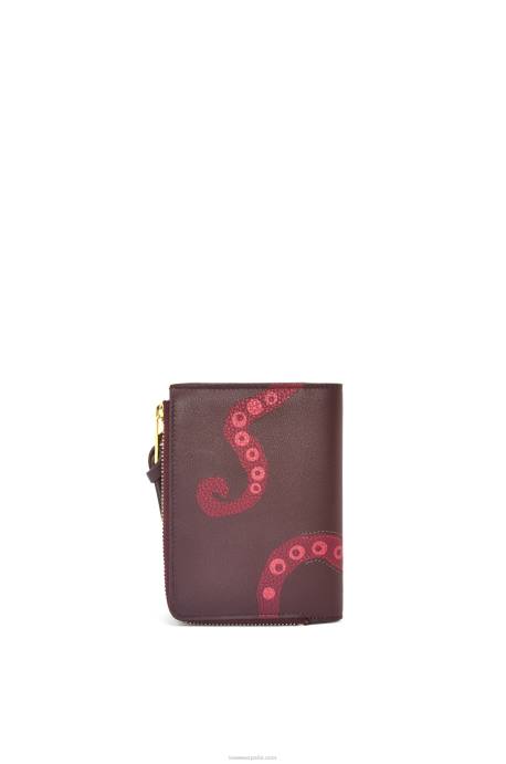 Loewe mujer Cartera fina Octopus de piel de becerro clásica con cremallera LP641303 ciruela pasa